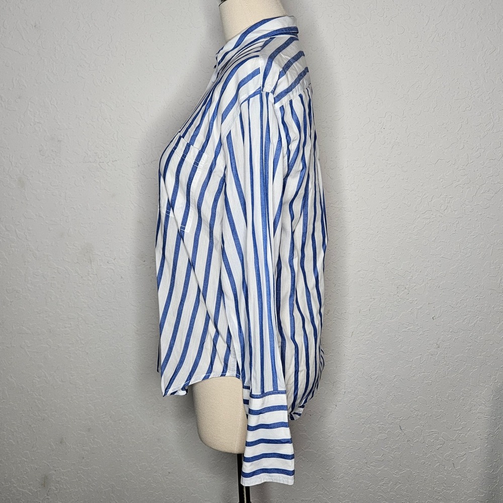 J.Crew Blue White Striped Button Down Shirt Cotton Modal Size 6 Long Sleeve - Picture 4 of 7